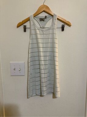 Athleta Cream and Light Gray Striped Racerback Tank